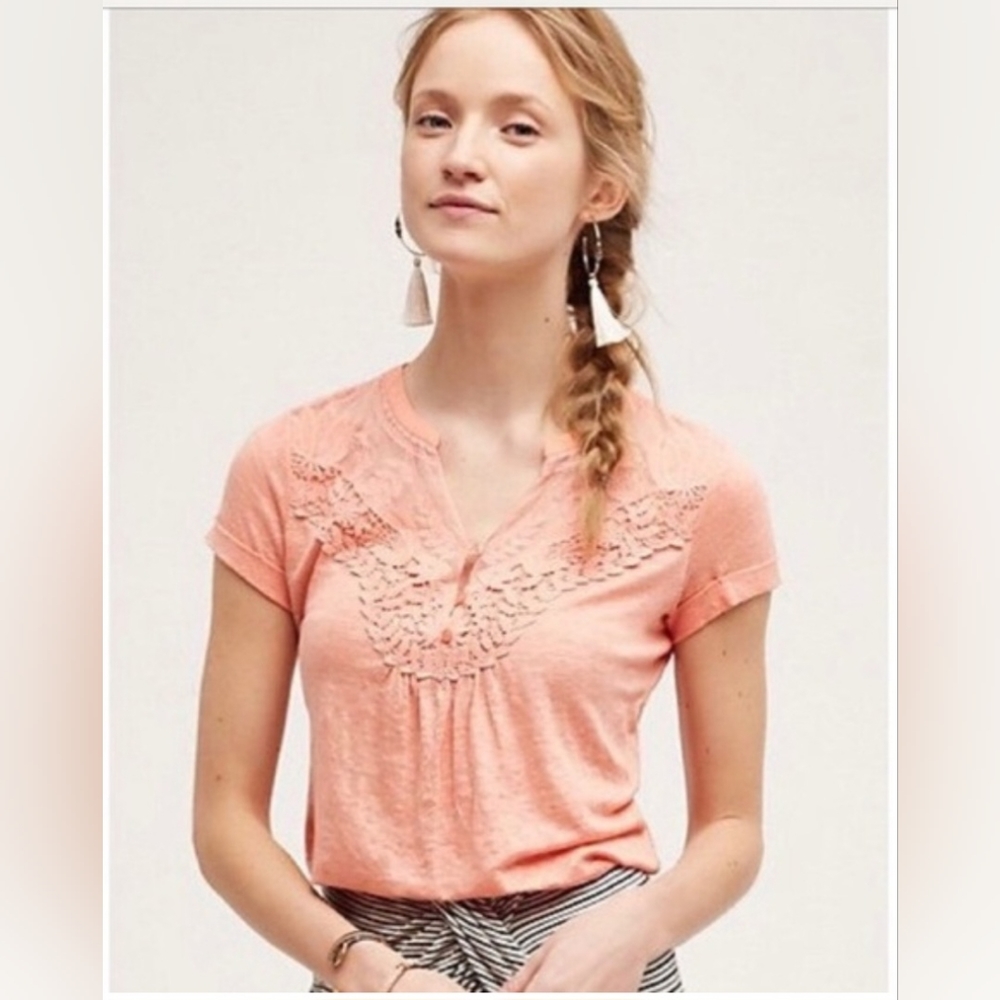 Anthropologie Deletta Aria Linen Lace Top, Size M